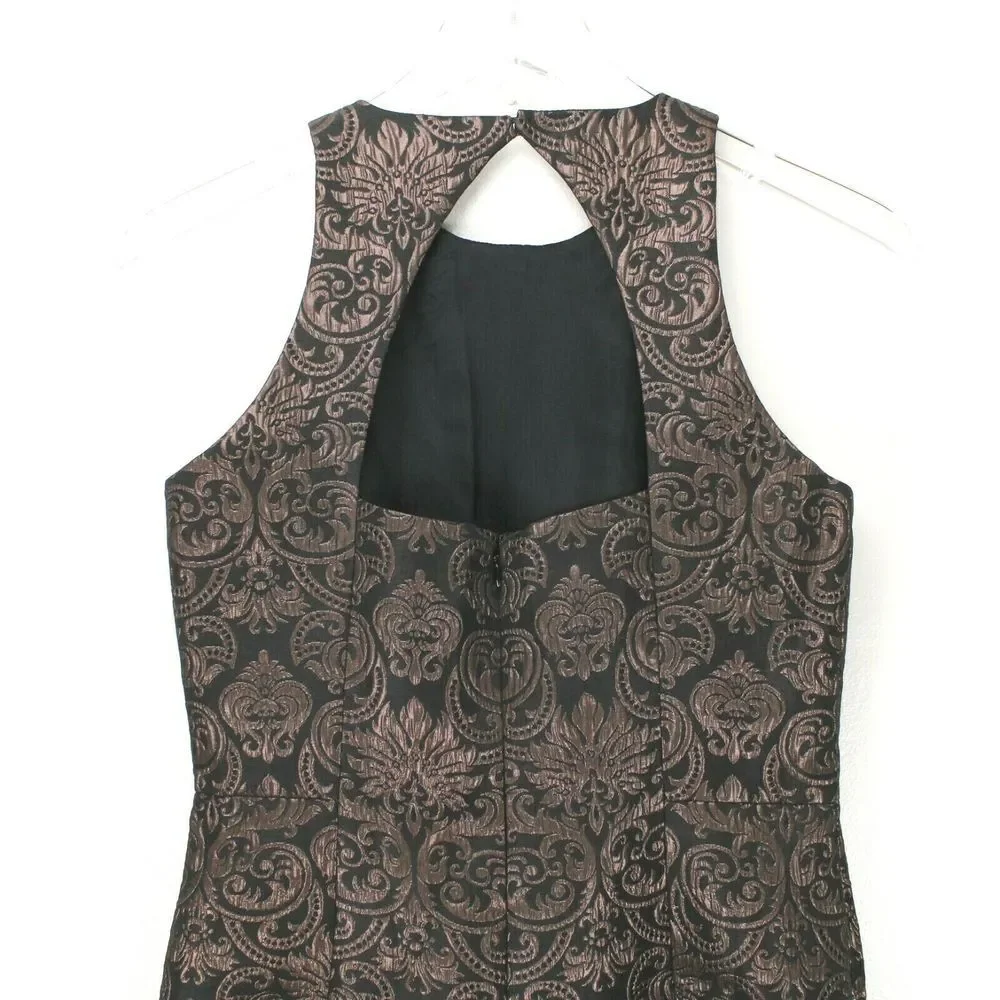 Maggy London Dress Size 4 Petite Bronze‎ Sequins Sleeveless Sheath Open Back